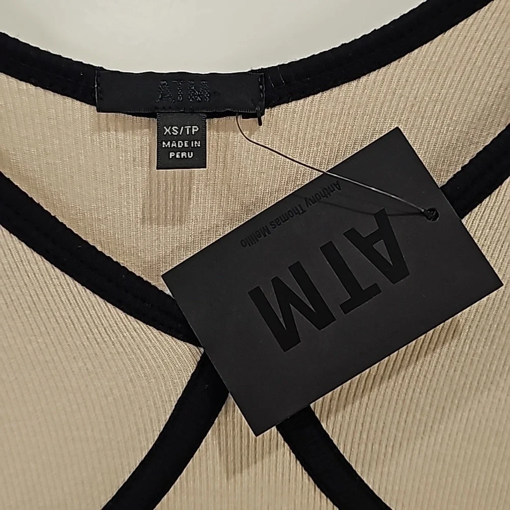 ATM Anthony Thomas Melillo Tan Modal Rib Cami Dress with Black Contrast Trim-XS - Picture 10 of 12